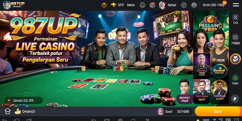 Screenshot permainan Live Casino 987UP menampilkan dealer profesional dan gameplay interaktif.