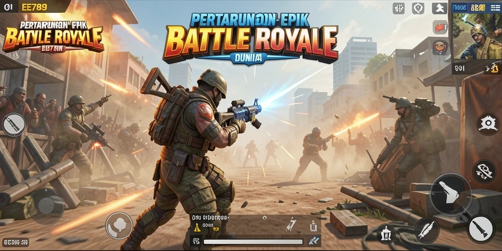 Tangkapan layar gameplay EE789 yang menegangkan dalam pertempuran Battle Royale.