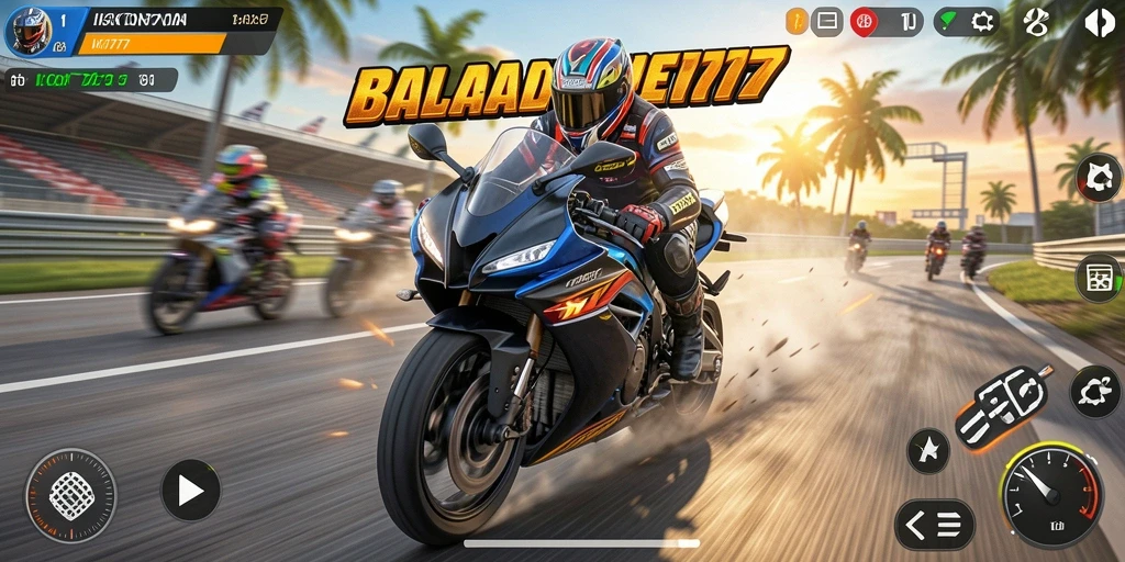 Tampilan gameplay seru di IKON777 dengan balapan motor yang menegangkan.