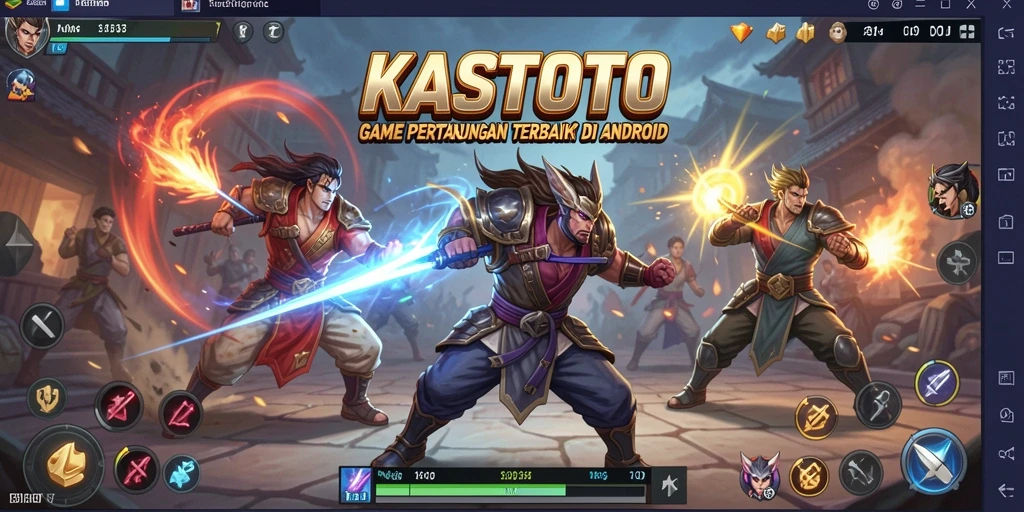Screenshot gameplay KASTOTO menunjukkan pertarungan seru karakter yang beraksi.