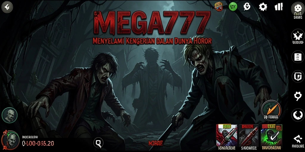 Tangkapan layar gameplay menakutkan dari MEGA777 dengan suasana horor yang mendalam.