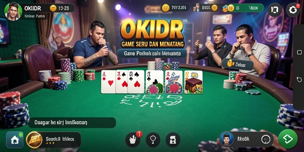 Screenshot utama OKIDR menampilkan aksi seru permainan Poker.