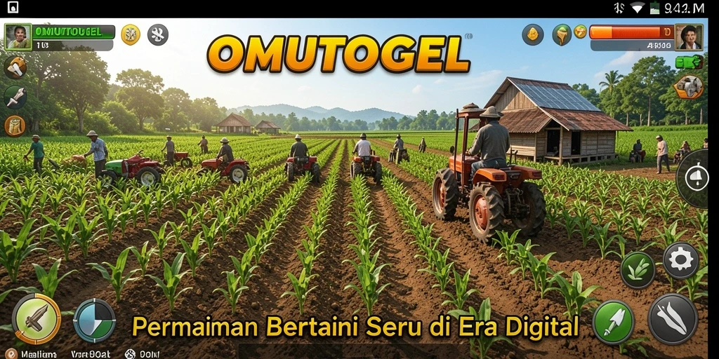 Tampilan gameplay seru dalam OMUTOGEL dengan berbagai tanaman dan aktivitas bertani.