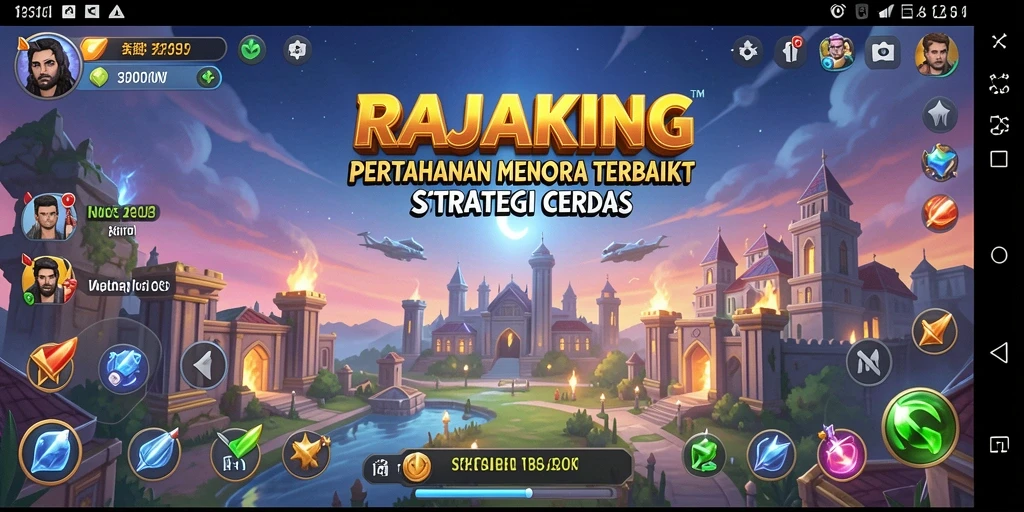 Tangkapan layar utama RAJAKING menampilkan momen strategis Tower Defense yang intens.